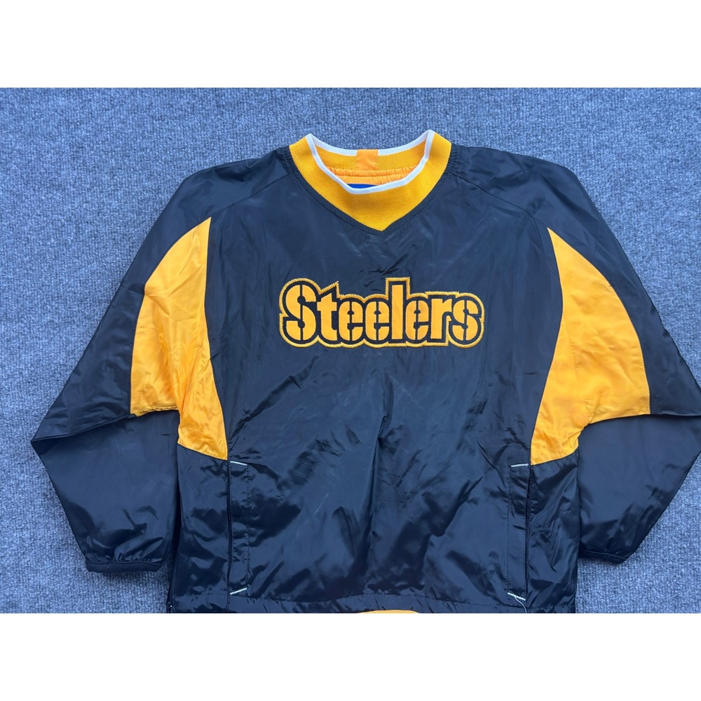 Reebok Pittsburgh Steelers Windbreaker Kids Size 8 Black Yellow Pullover V-Neck